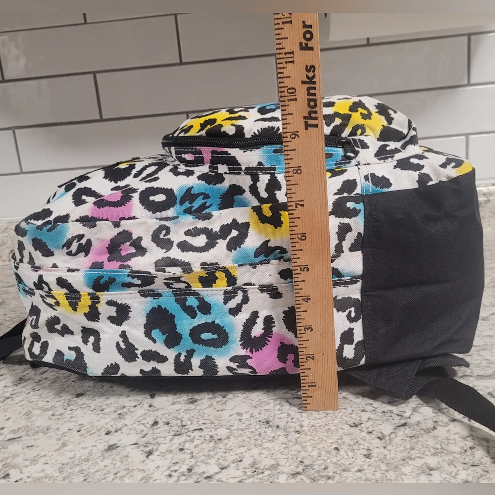 Billabong Leopard Print Backpack, Pink, Blue, Yellow, Canvas, Colorful - Picture 3 of 13